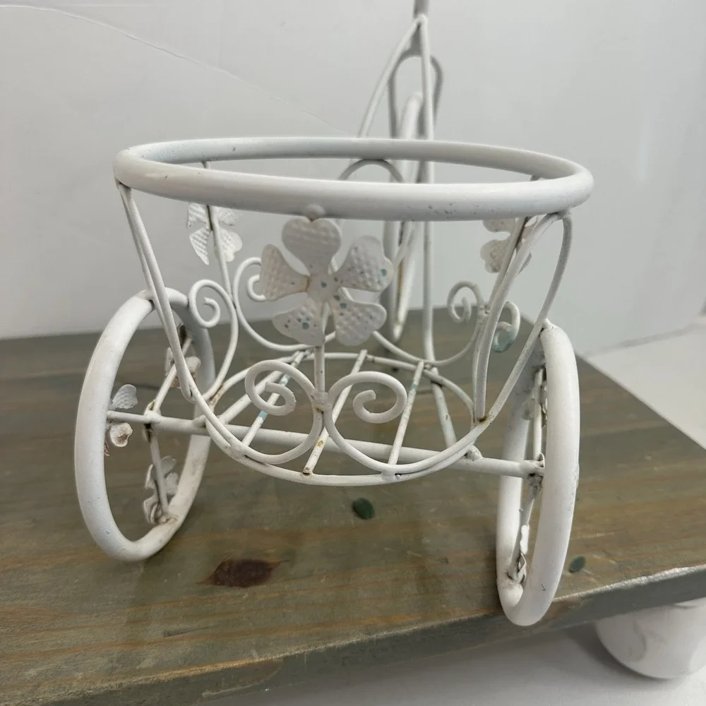 Vintage Metal Tricycle Planter Plant Stand Shabby Chic Rustic White Holds 6